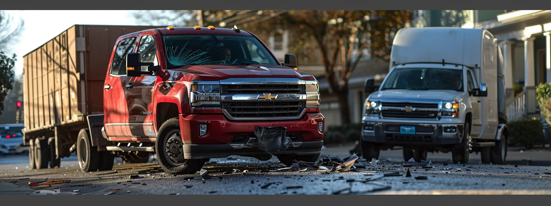 a commercial truck accident scene with a chevrolet vehicle in the background, highlighting the importance of documenting details for legal purposes.