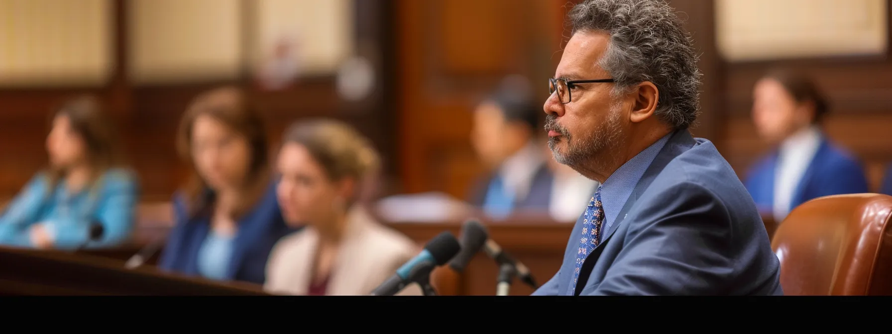 a focused attorney passionately advocating for injury victims in a busy courtroom.