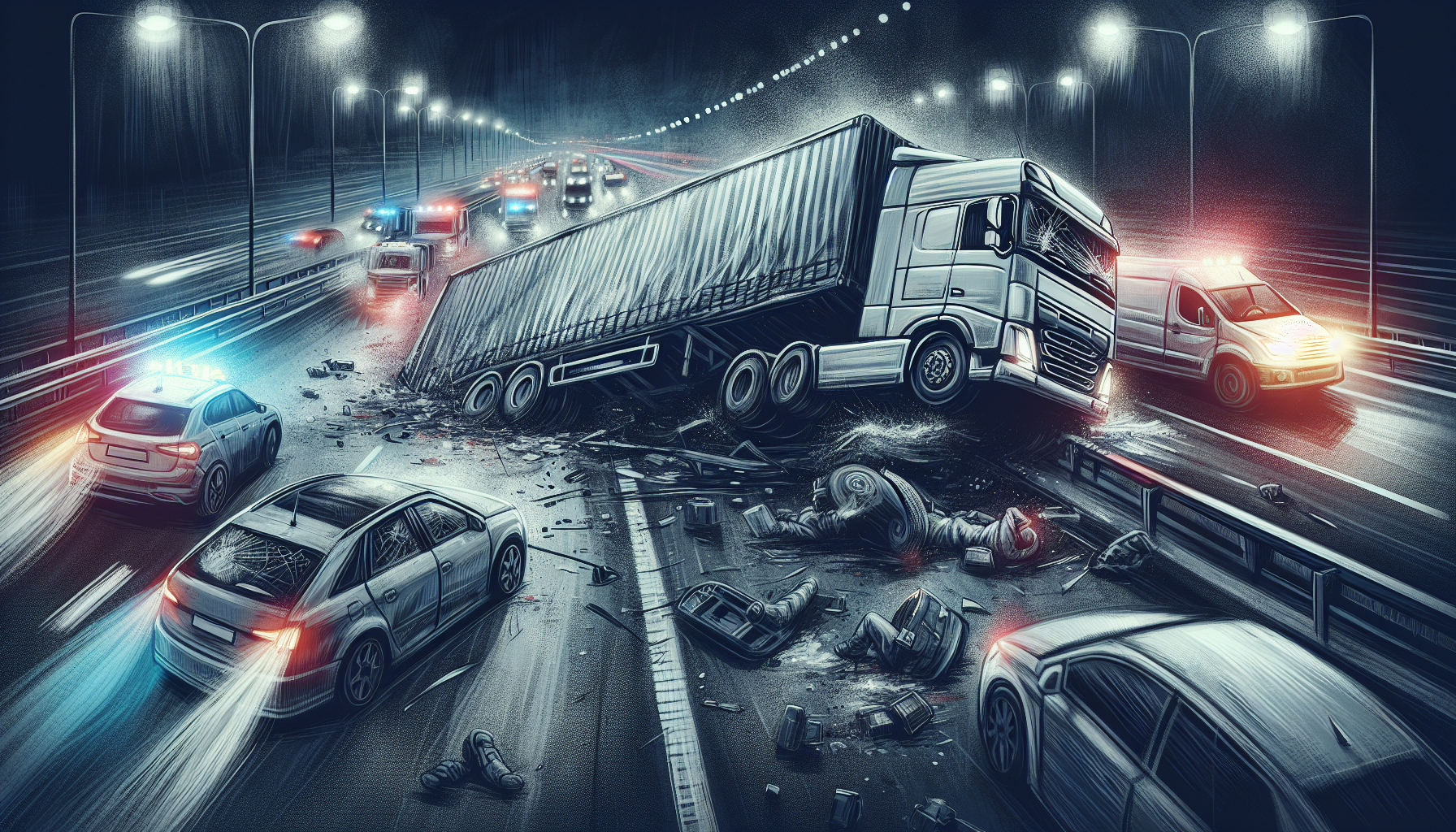 Illustration of a truck accident on a highway