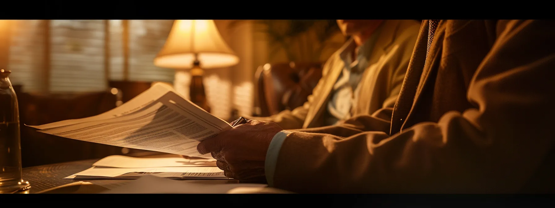 a person sitting with a lawyer, reviewing documents related to a truck accident case.