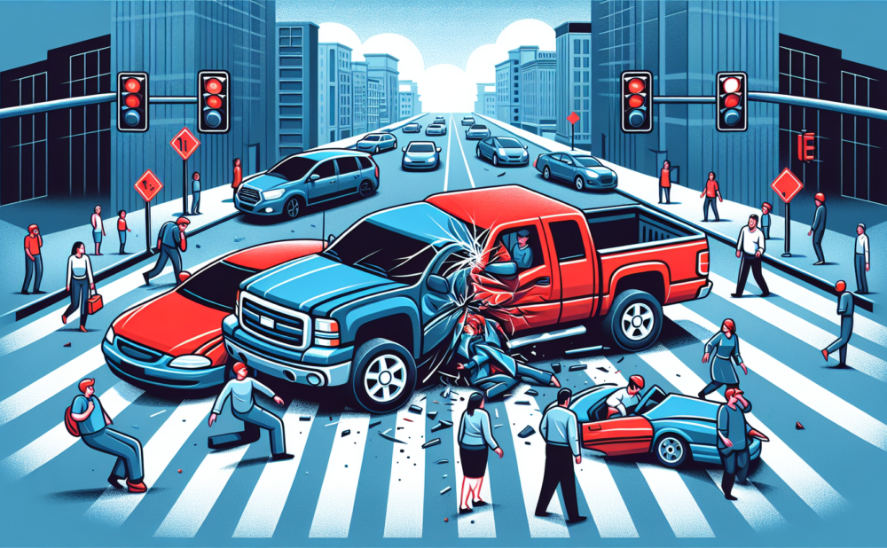 Illustration of a T-bone collision at an intersection