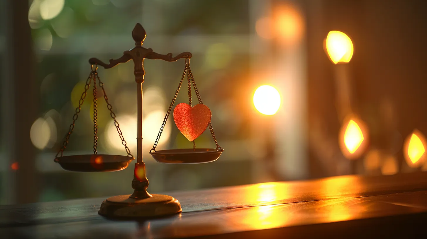 a compelling and dramatic close-up of a weighed scale balancing medical bills and a heart symbol, illuminated by soft, ethereal lighting that conveys the emotional weight of recovering from an auto accident.