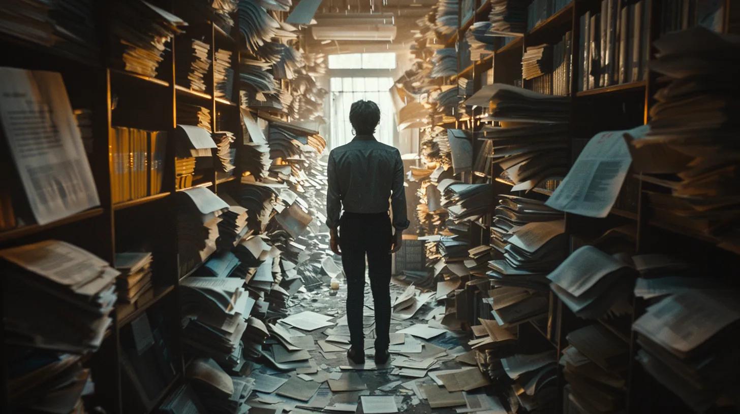 a determined individual stands amidst a cascade of legal documents and evidence, radiating resilience as they navigate the intricate maze of the legal system, illuminated by soft, focused lighting that highlights their contemplative expression.