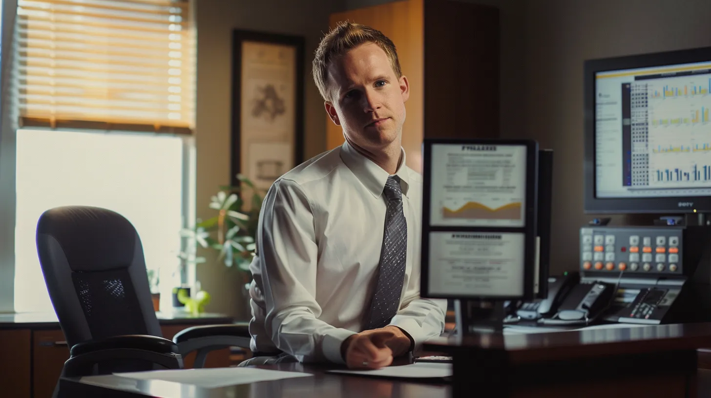 a dynamic scene capturing a confident truck accident lawyer in a professional office, surrounded by legal documents and a digital display showcasing various fee structures, illuminated by soft, focused lighting to emphasize clarity and professionalism.