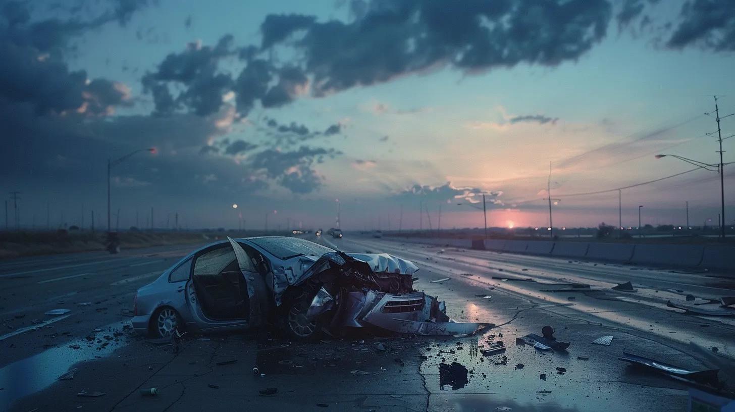 a poignant tableau capturing the emotional weight of auto accident recovery, featuring an empty roadway under a dusky sky, symbolizing both the aftermath of trauma and the hope for future healing amidst subtle hints of medical support in the background.