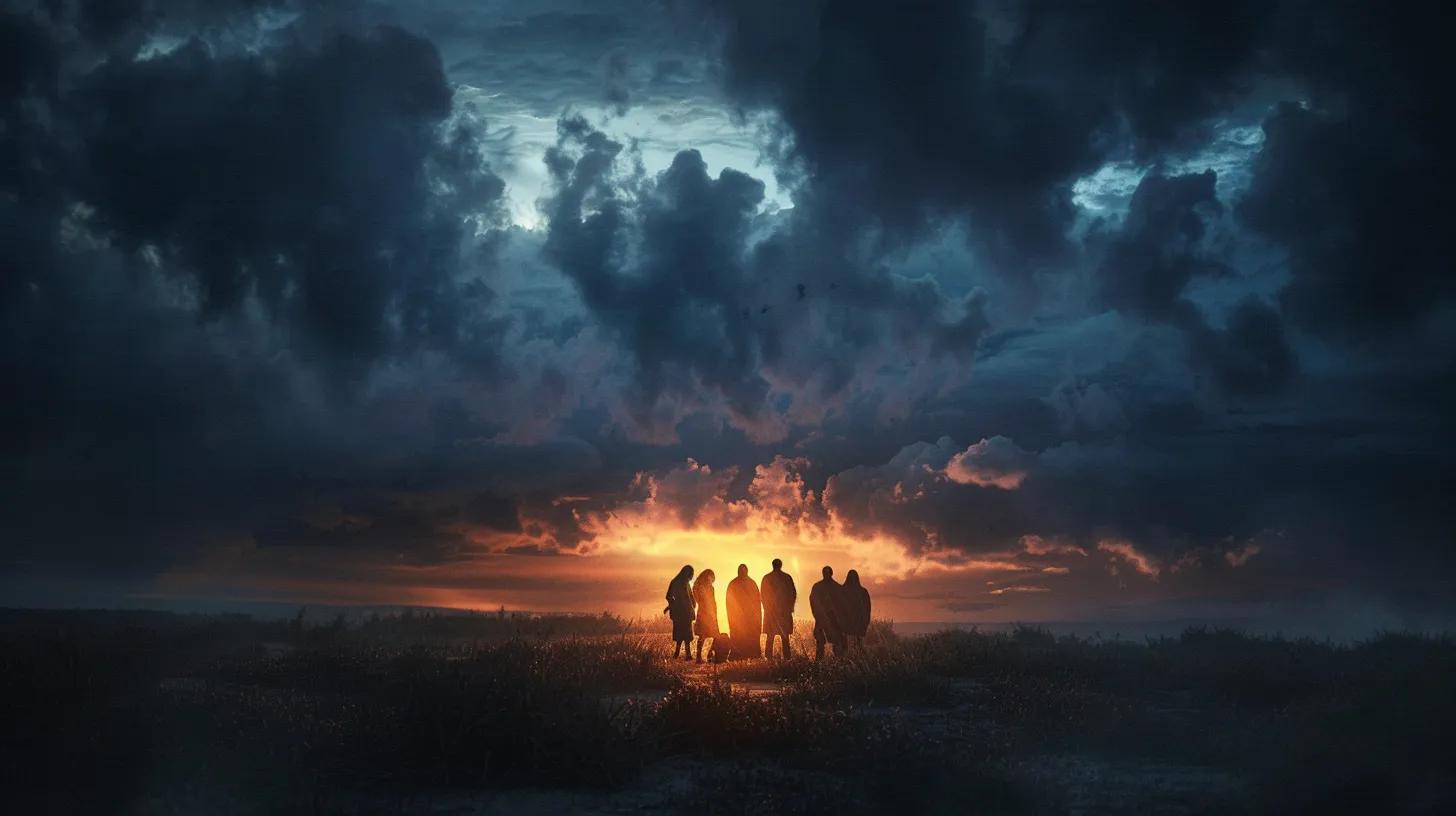 a somber yet hopeful scene of a family gathered under a vast, cloudy sky, symbolizing the journey of seeking justice and support after a loss, illuminated by a gentle, soft light that evokes a sense of clarity and resilience.