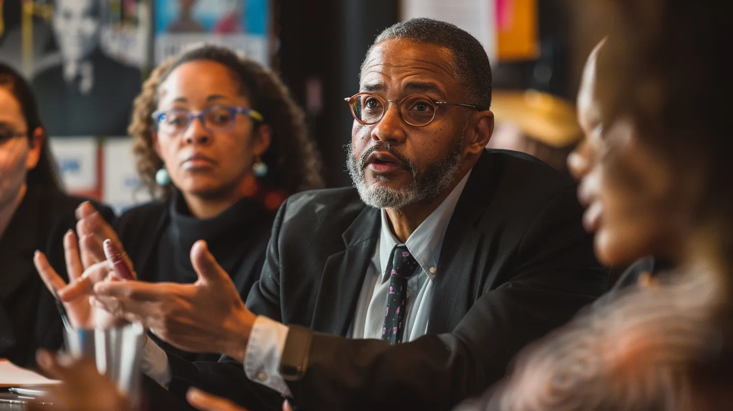 a striking image of a diverse group of individuals engaged in a vibrant discussion at a local bar association event, surrounded by banners and resources, symbolizing the pursuit of informed legal representation in a warm, inviting atmosphere.