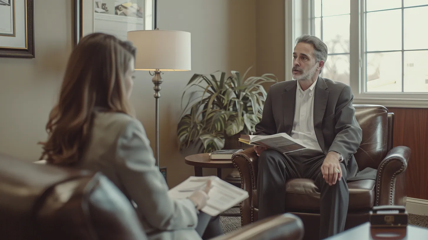 a thoughtful client engages in a focused consultation with a personal injury lawyer in a modern, well-lit office, emphasizing the importance of informed decision-making in selecting the right legal advocate.