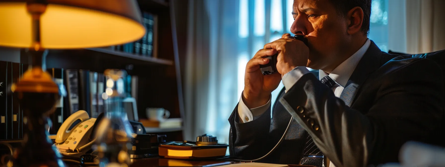 a determined dui accident attorney meticulously analyzing breathalyzer results in a dimly lit office.