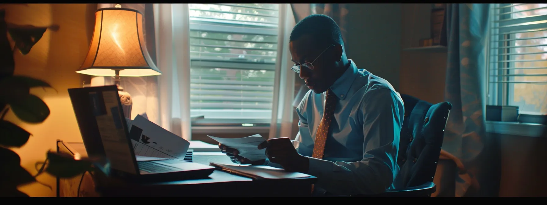 a determined individual sitting confidently at a desk with a detailed demand letter in hand, ready to negotiate with insurance companies.