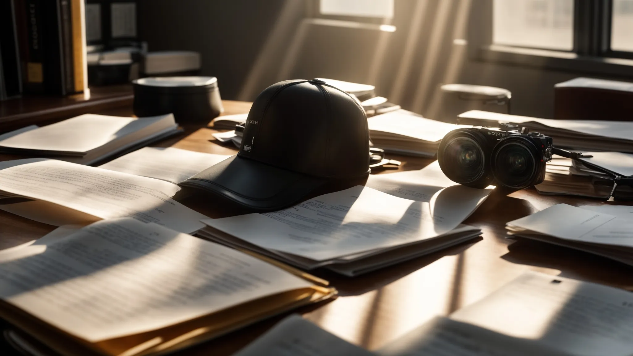 a focused close-up of a determined attorney analyzing evidence in a sunlit office, surrounded by motorcycle accident case files and legal documents, highlighting their vital role in securing justice for clients.