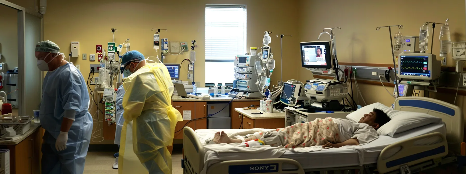 a person being carefully examined by medical professionals in a hospital room after a car accident.