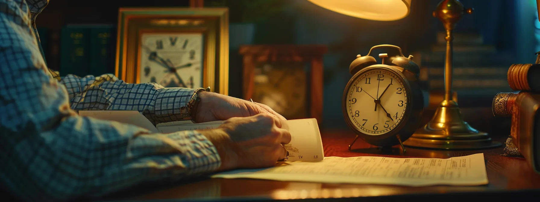 a person carefully checking a ticking clock while preparing legal documents for a personal injury lawsuit in texas.