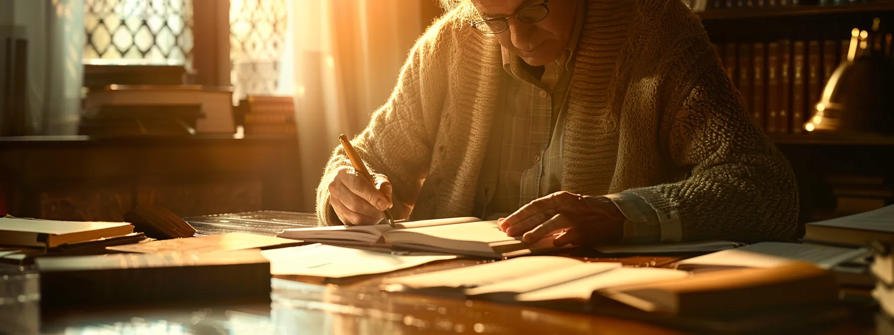 a person confidently signing a legal document with a focused expression, surrounded by folders and papers, symbolizing the final decision-making process in choosing a drunk driving accident lawyer.