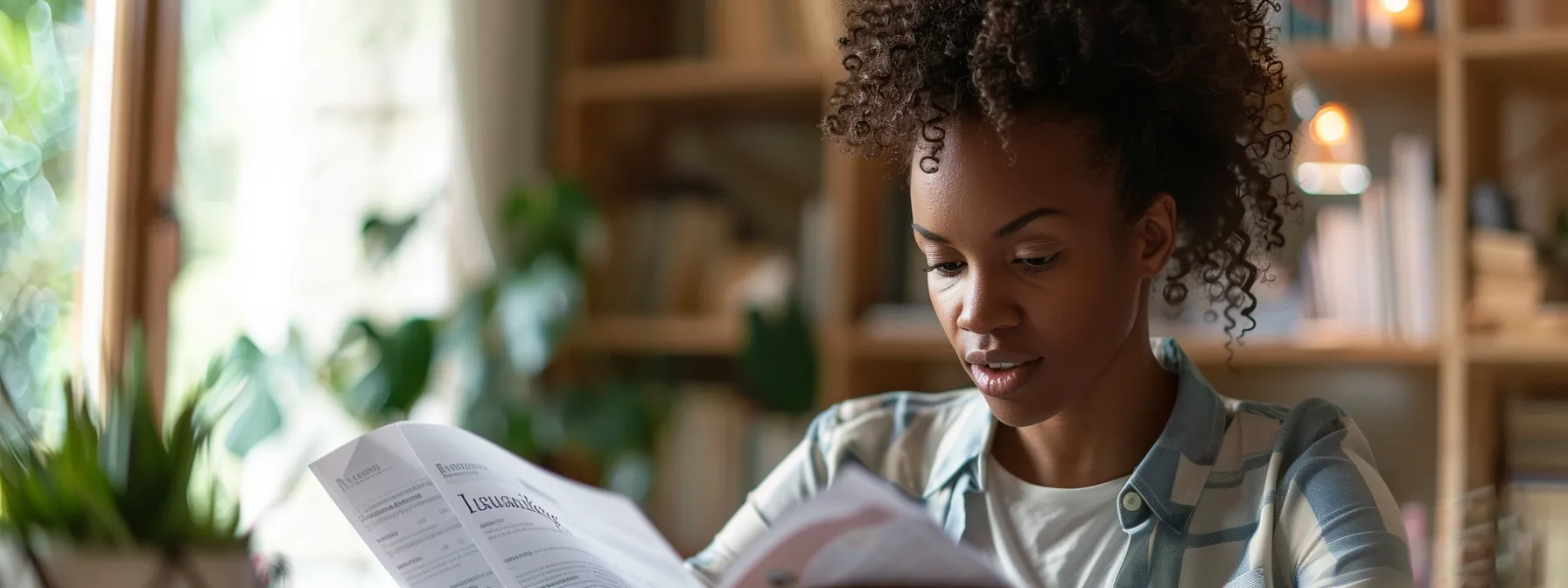 a person reviewing detailed insurance policies with a focused expression, surrounded by paperwork and legal documents.