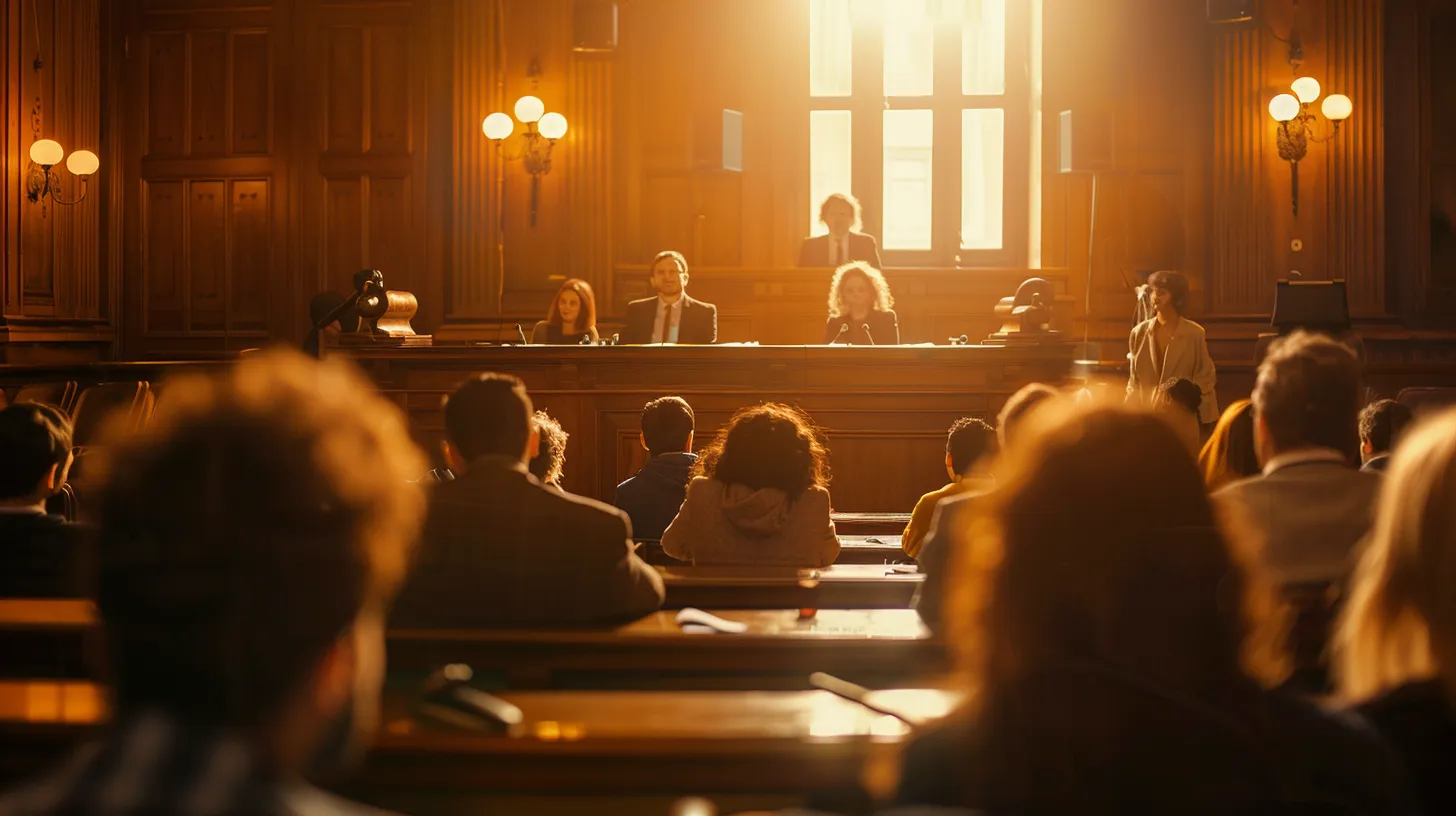 a powerful image captures a courtroom filled with hopeful individuals, their faces illuminated by warm, soft lighting, reflecting the triumph and resilience stemming from successful legal advocacy in personal injury cases.