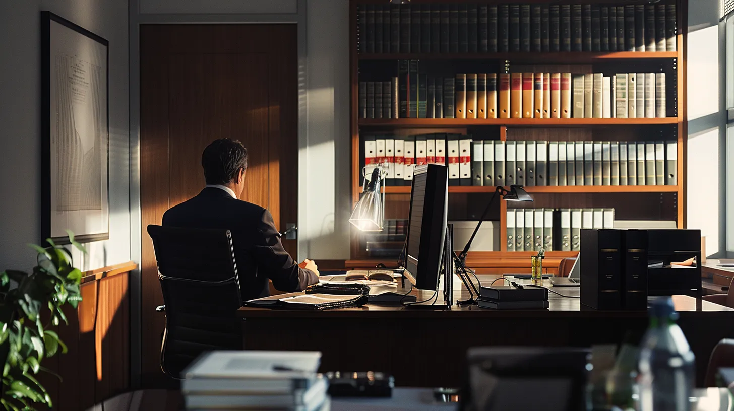 a serene and inviting office space, featuring a well-organized desk with legal books and a thoughtful attorney attentively engaging in discussion with a concerned client, illuminated by soft natural light that highlights the atmosphere of trust and professionalism.