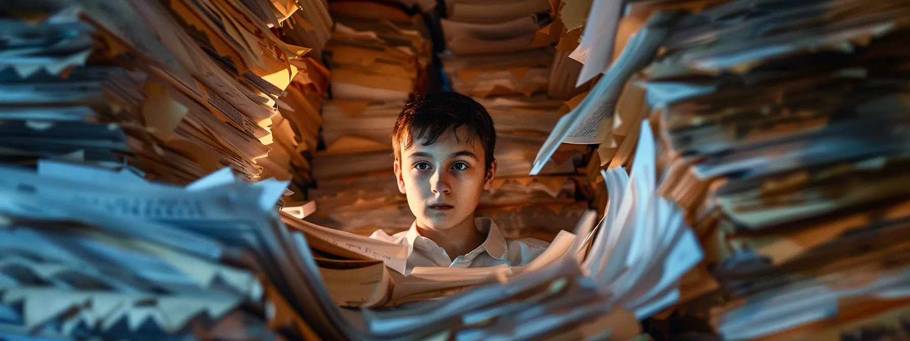 a person surrounded by layers of legal documents, with a look of determination and focus as they navigate the complexities of their legal rights after an accident.