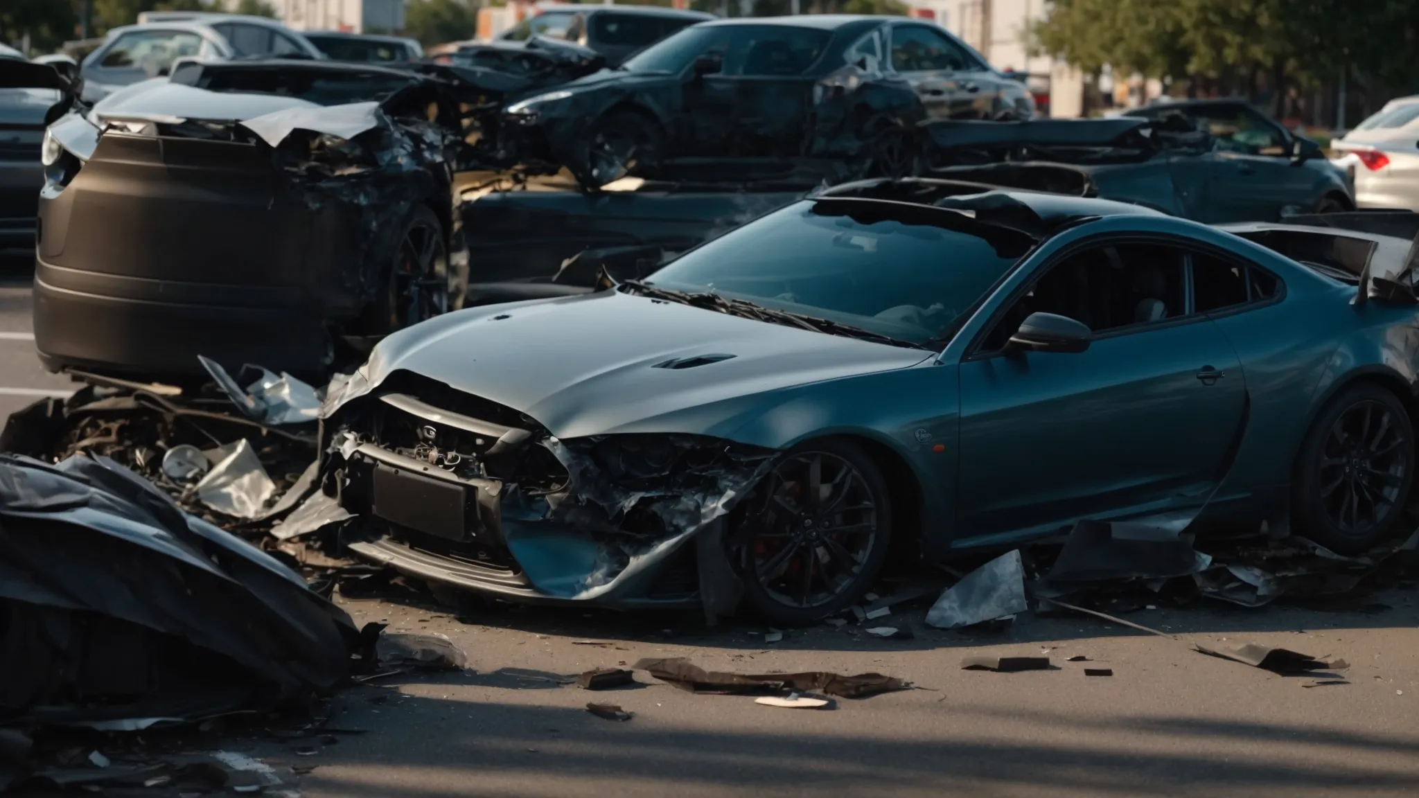 an intense car crash scene with a clock ticking down symbolizing the strict two-year deadline for filing personal injury lawsuits in texas.