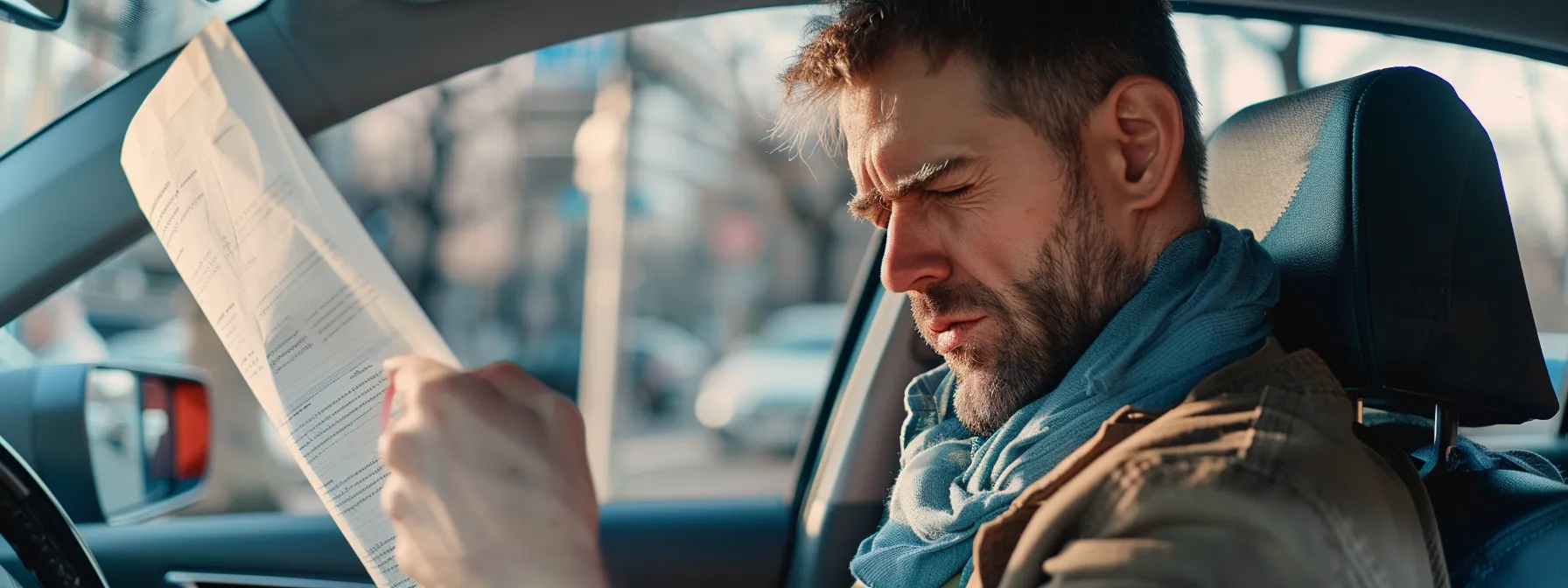 a determined passenger reviewing medical records for a neck injury claim after a car accident.