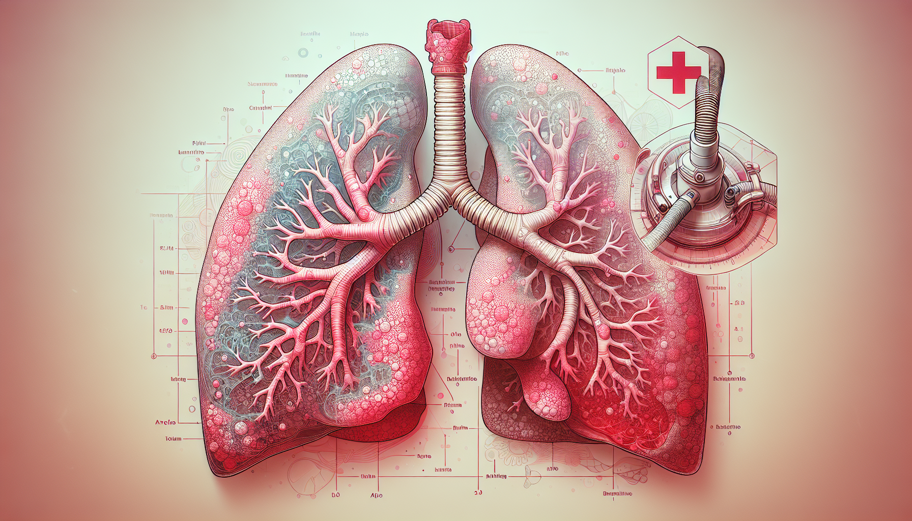 Illustration of respiratory system with focus on lungs