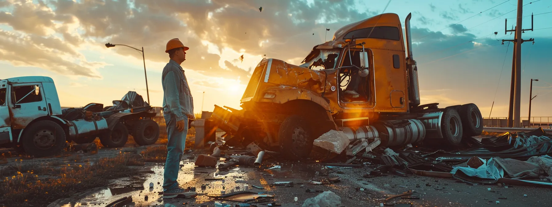 a devastated victim of a truck accident in texas stands among wreckage, seeking compensation for medical expenses and lost wages.