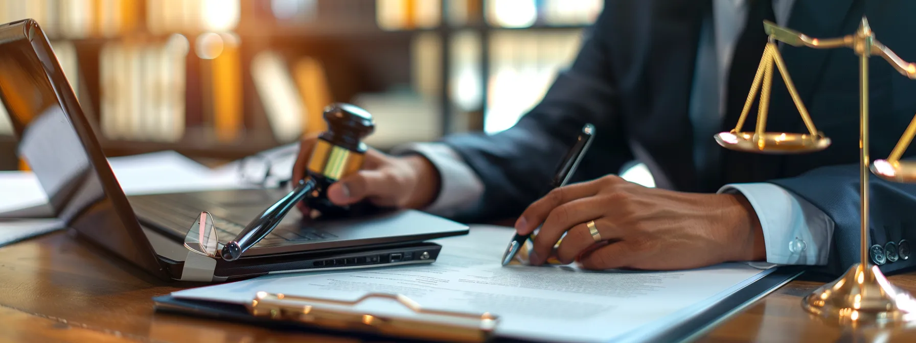 a person consulting with a skilled lawyer in a modern office, surrounded by legal documents and a laptop, preparing to maximize their car accident settlement.