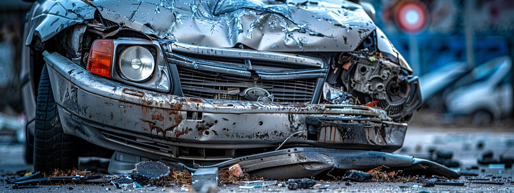 a smashed car bumper with a shattered headlight, highlighting the aftermath of a car accident in texas.