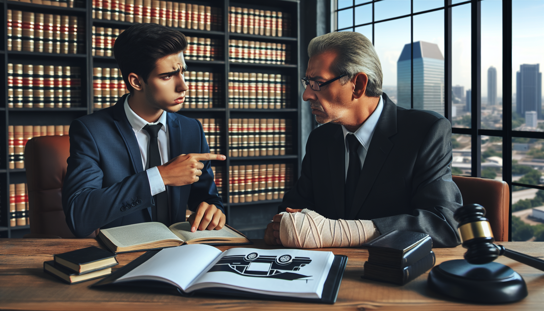 Car accident lawyer assisting a client