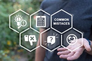 Man using virtual interface sees inscription: COMMON MISTAKES