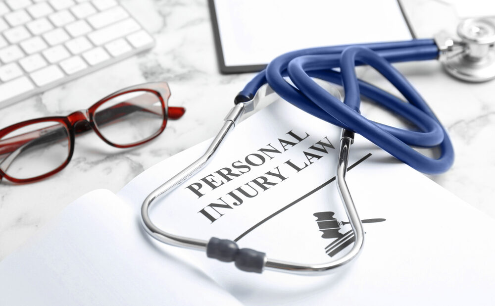Stethoscope on a personal injury law document representing the need for a personal injury lawyer.